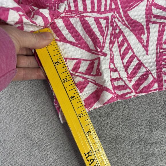 Lilly Pulitzer Shorts Womens 00 Pink White Callahan Tropical Print Seersucker - Picture 9 of 15
